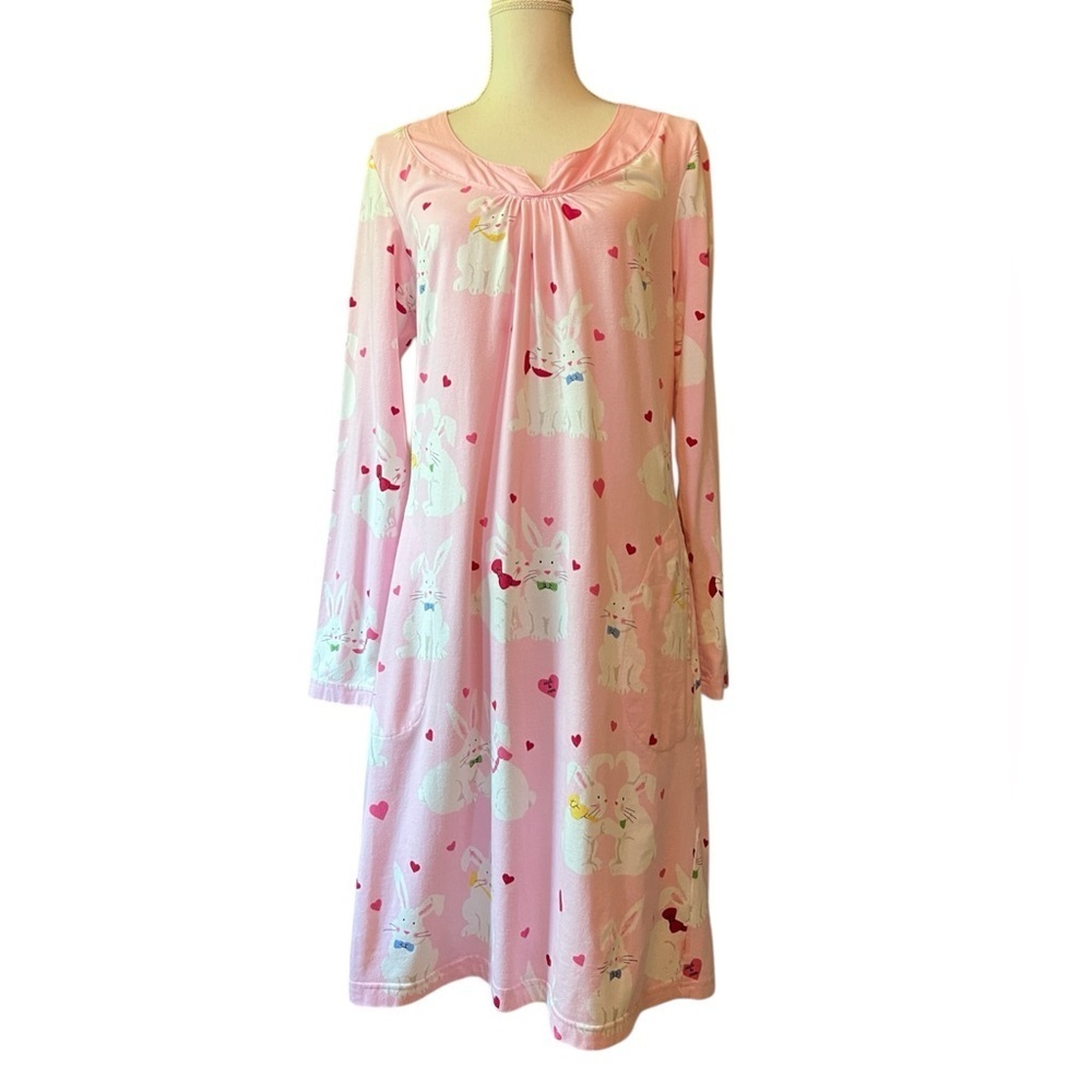 Nick & Nora Pink Bunny Heart Pajama Gown Size Medium